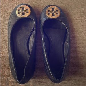 Tory Burch Reva Black Quilted Leather Ballet Flats